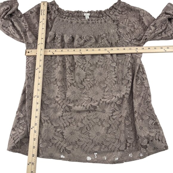 Cato Womens Lace Blouse size large Floral Pattern Taupe Loose Fit - Picture 2 of 5